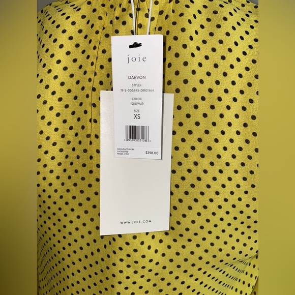 Joie Silk Dress Women's Size XS Yellow Dotted Poet Sleeves Blouson Bodice - Picture 13 of 13